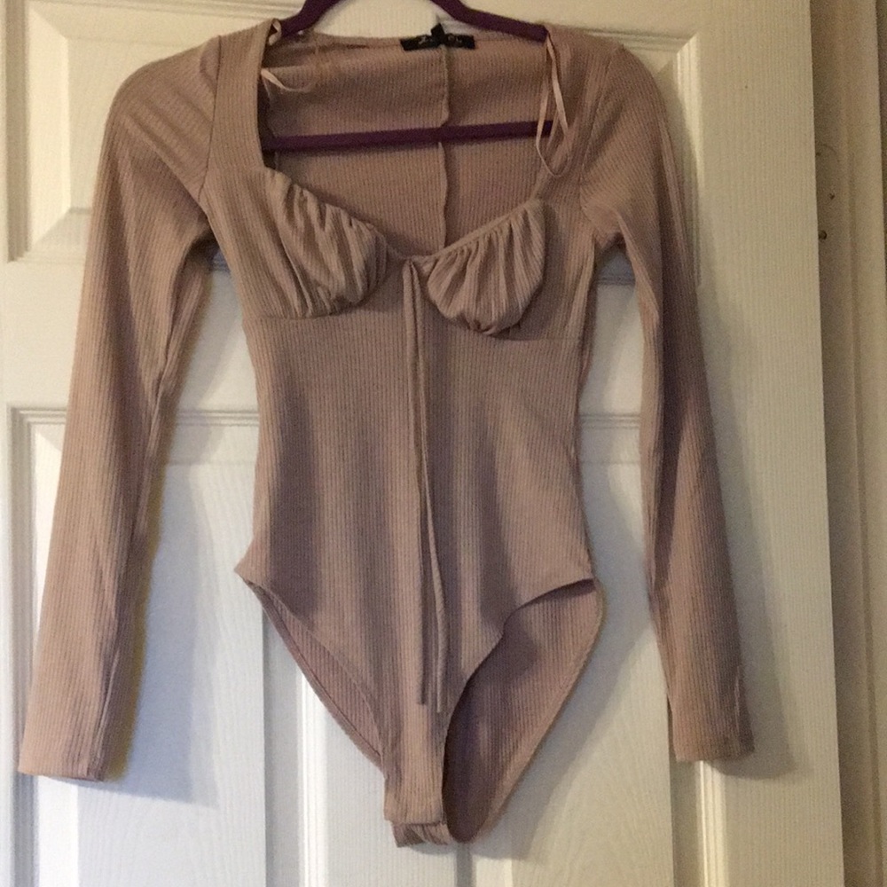 brown ribbed long sleeve bodysuit